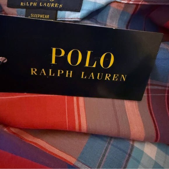 POLO RALPH LAUREN Men's 100% Cotton Woven Plaid Robe Red Multi S/M Small Medium - Picture 7 of 8